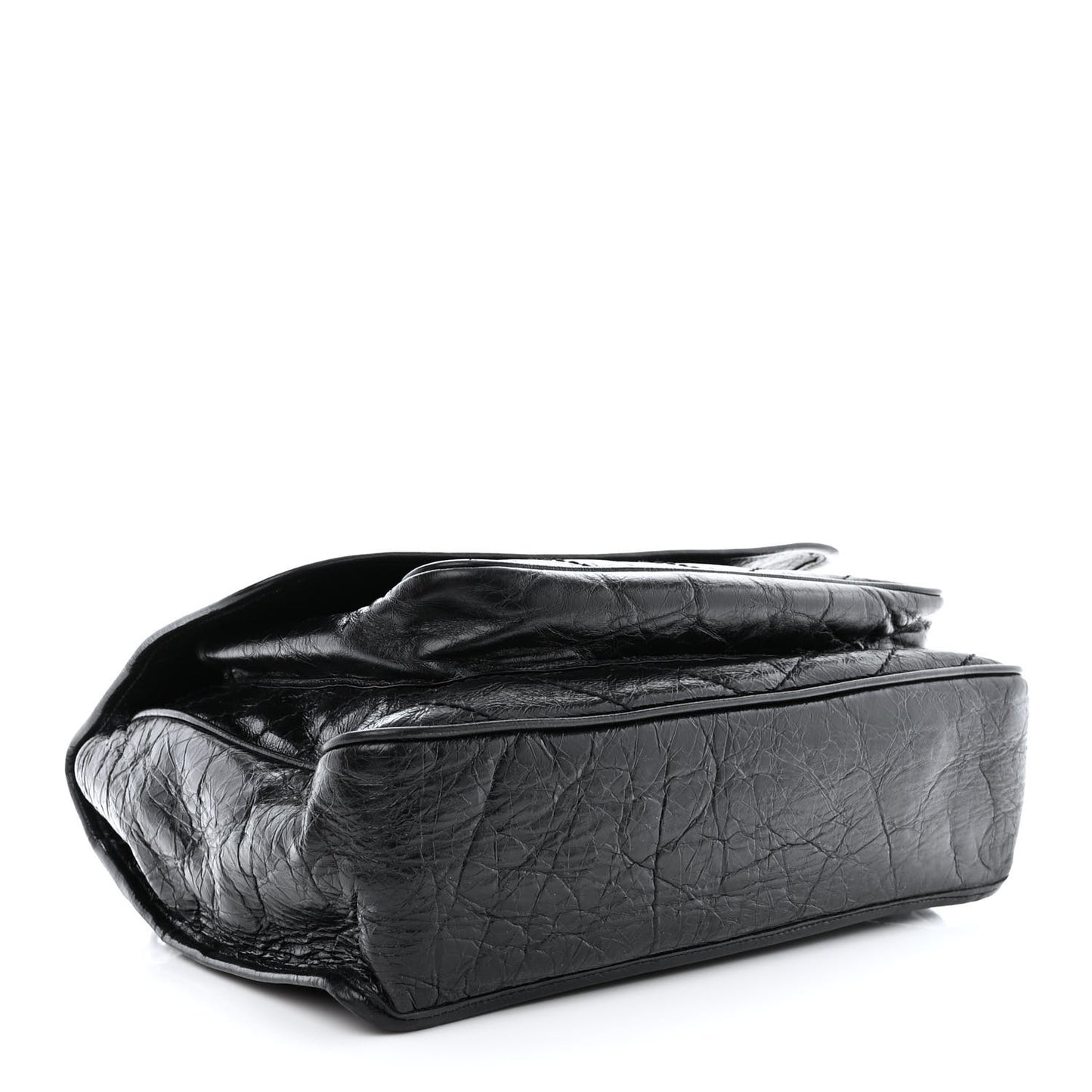Crinkled Calfskin Matelasse Monogram Large Niki Chain Satchel Black