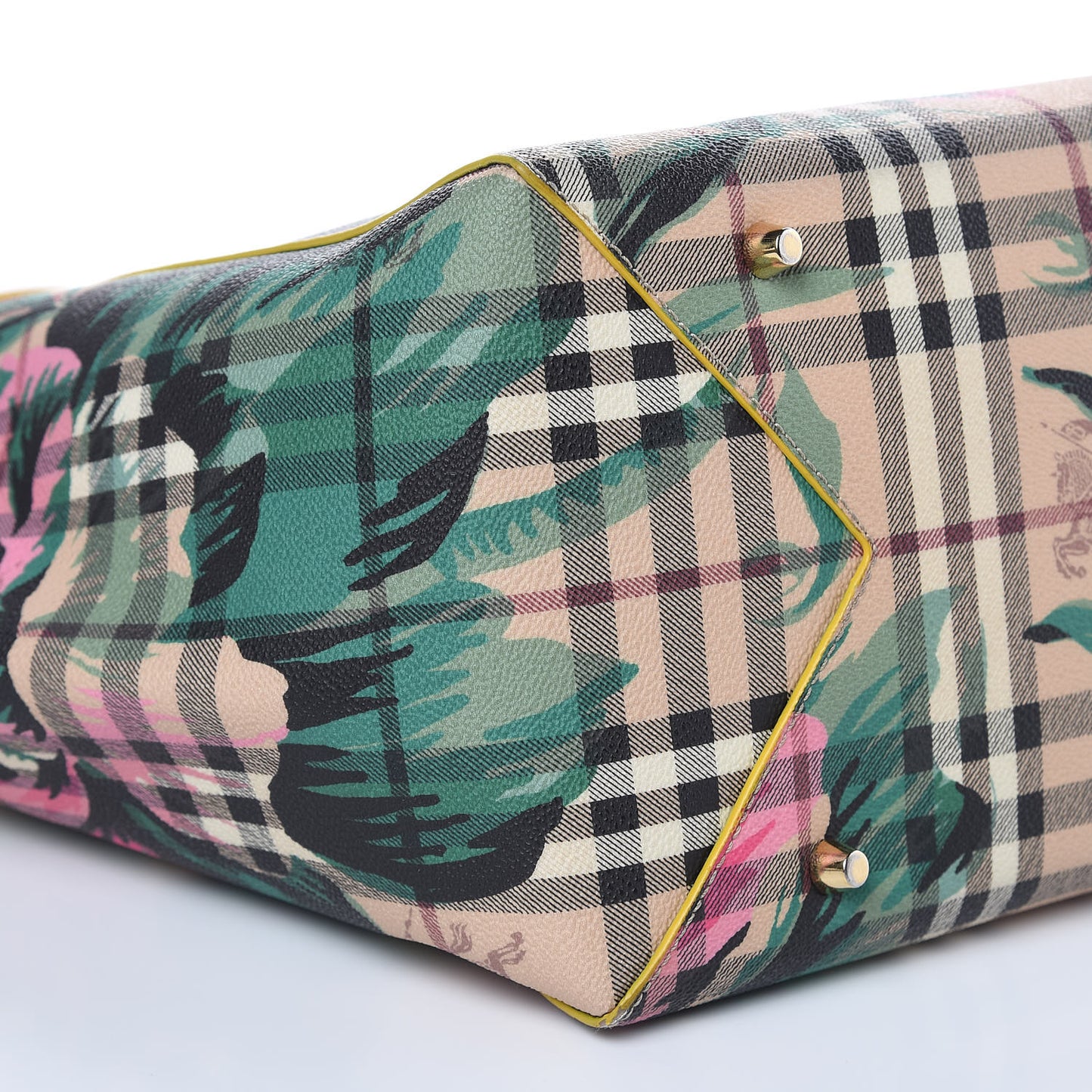 Haymarket Check Small Peony Rose Tote Larch Yellow