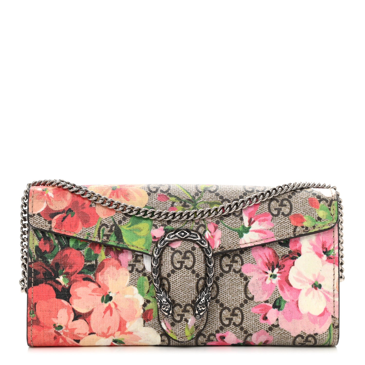 Gucci GG Supreme Monogram Blooms Dionysus Chain Clutch Wallet Beige Multicolor Dry Rose 1 of 6