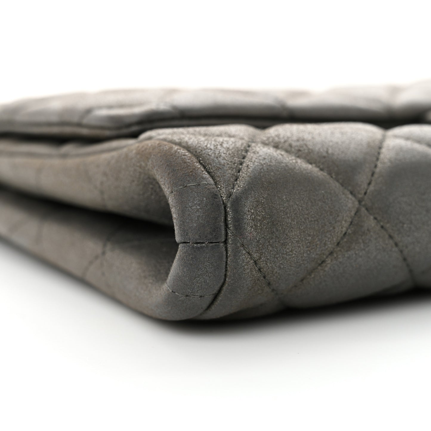 Metallic Calfskin Quilted Clutch With Chain Flap Charcoal Grey