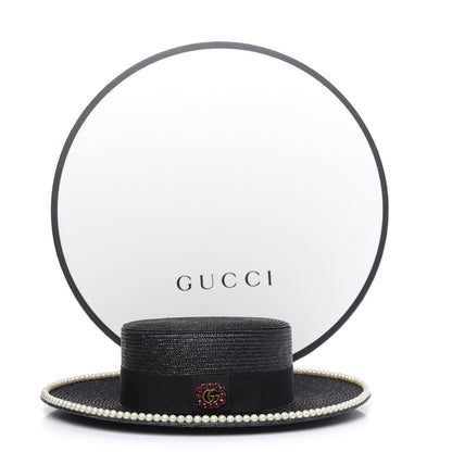 Gucci Straw Pearl Embellished Notte Hat S 56 8 of 8