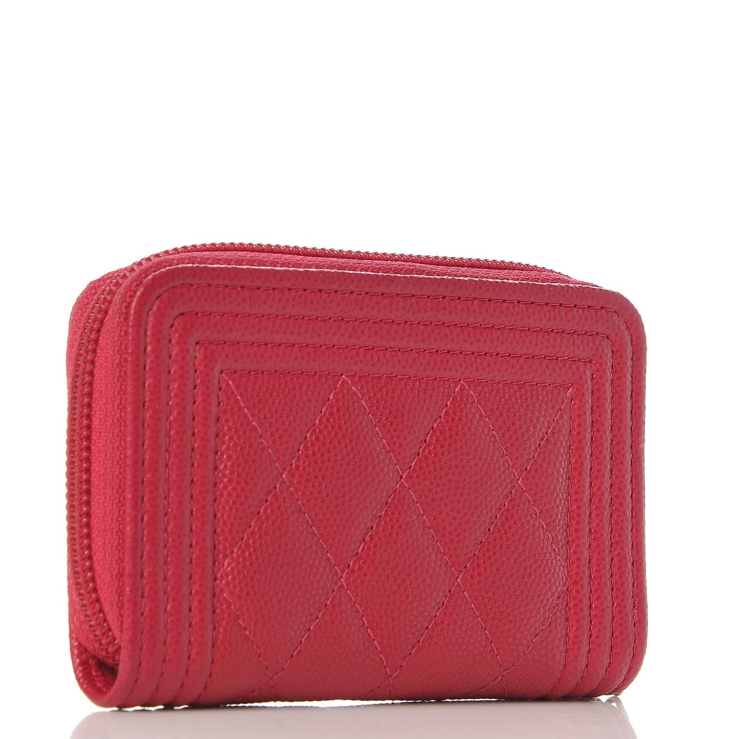 Caviar Quilted Boy Zip Around Coin Purse Wallet Fuchsia