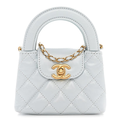 Chanel Shiny Aged Calfskin Quilted Mini Nano Kelly Shopper Light Blue 1 of 10