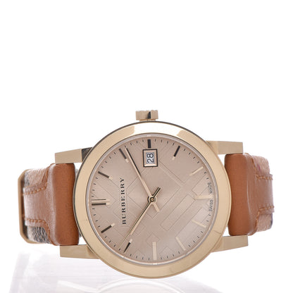 Burberry Stainless Steel Calfskin 34mm Haymarket Quartz Watch Gold BU9133 3 of 5