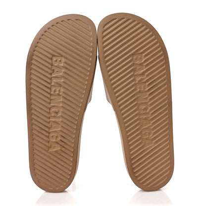 Balenciaga Rubber Logo Mens Pool Slide Sandals 46 Beige Black 5 of 9