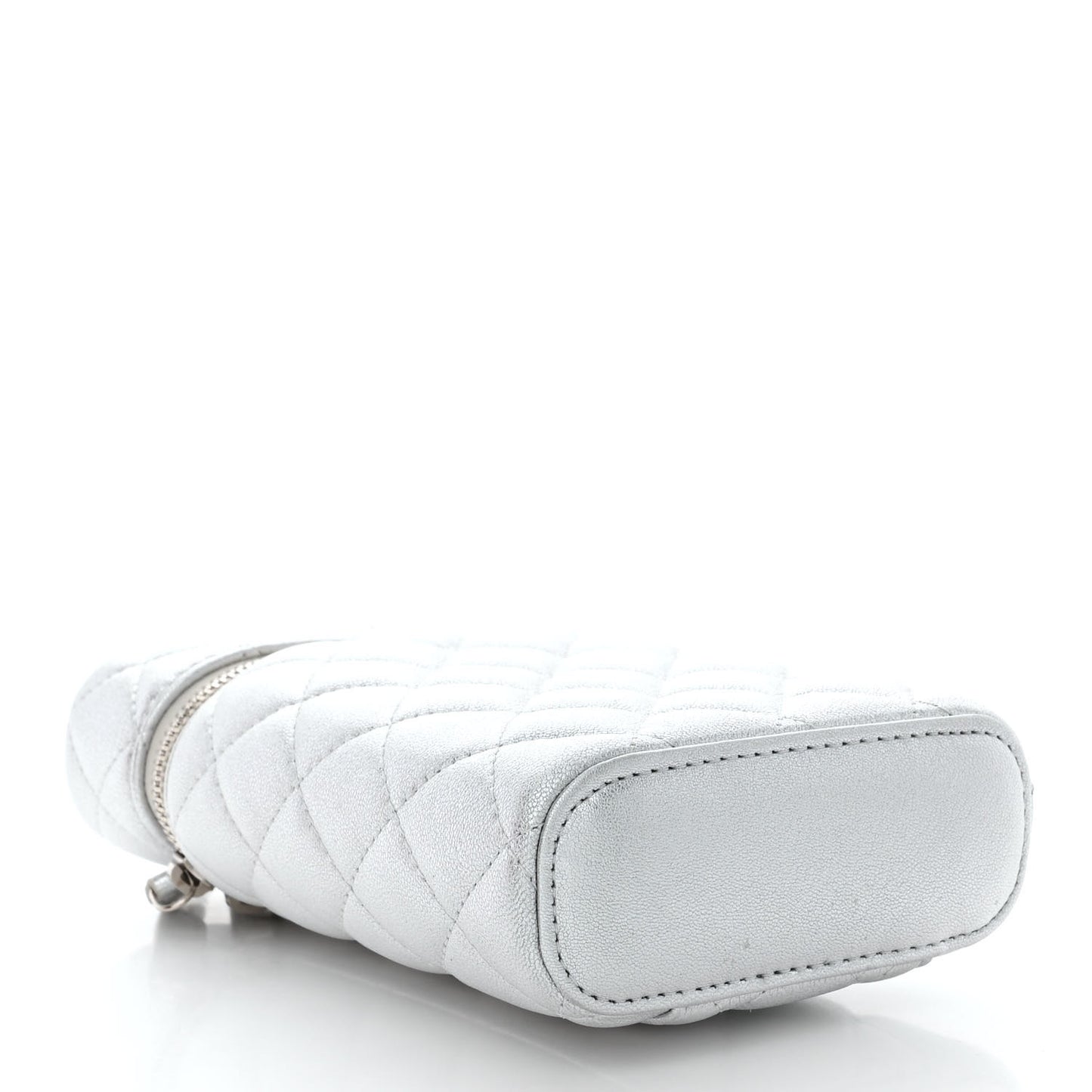 Metallic Lambskin Quilted Phone Holder With Chain Silver