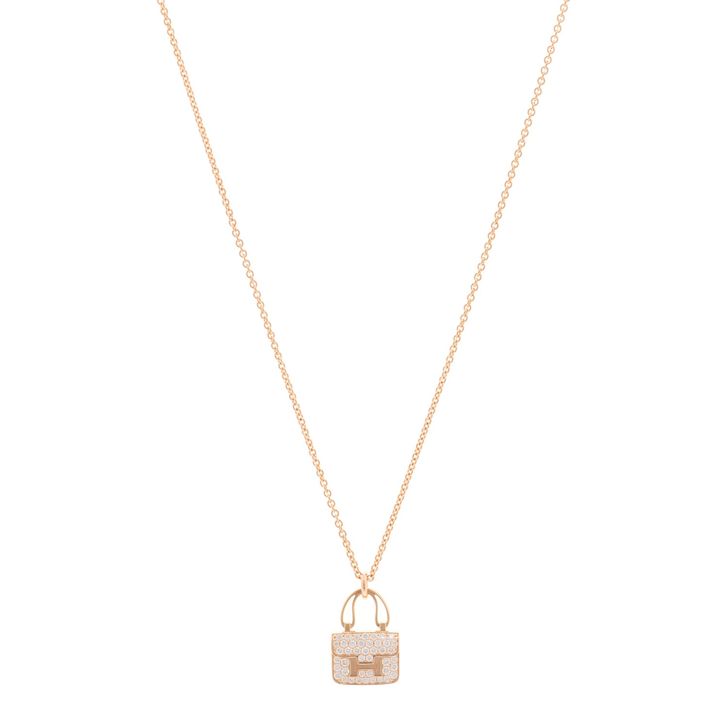 Hermes 18K Rose Gold Diamond Constance Amulettes Pendant Necklace 1 of 7