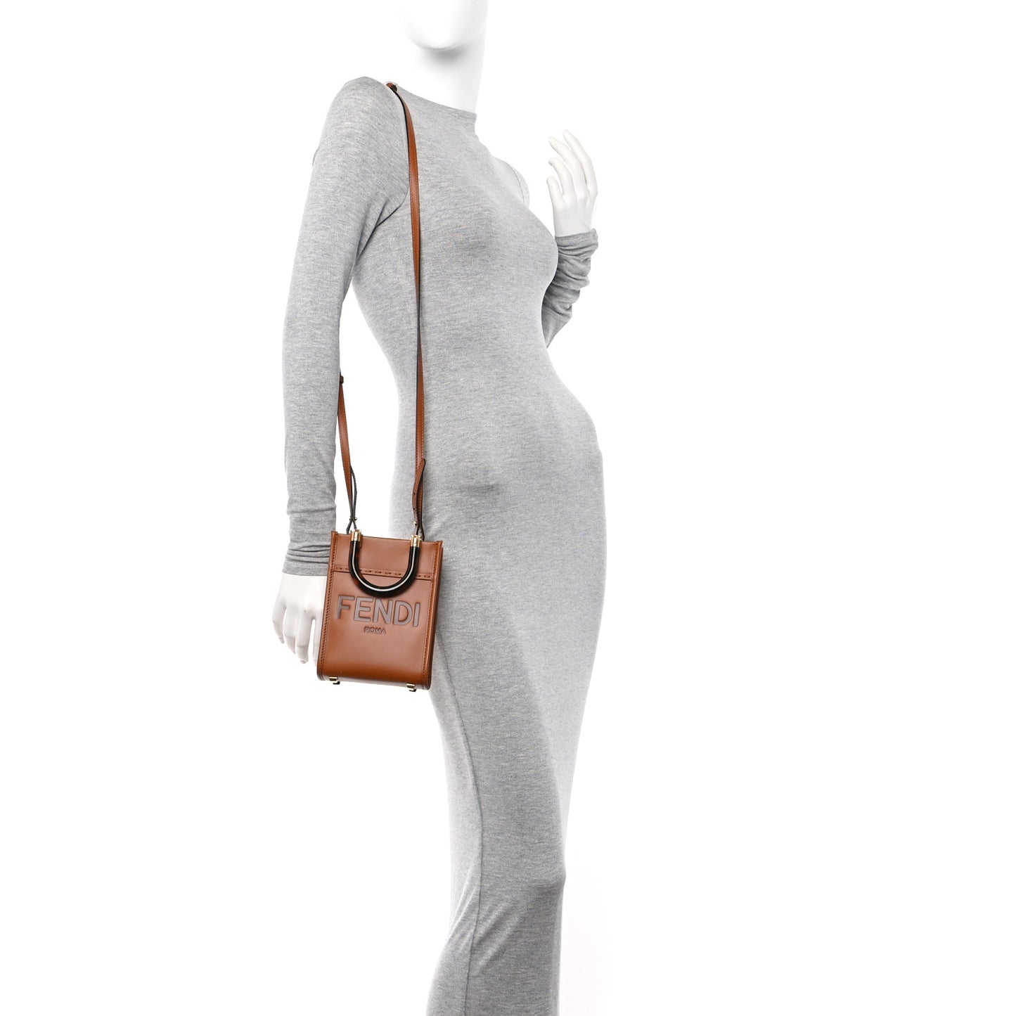 Vitello King Plexiglass Logo Embossed Mini Fendi Sunshine Shopper Tote Cuoio