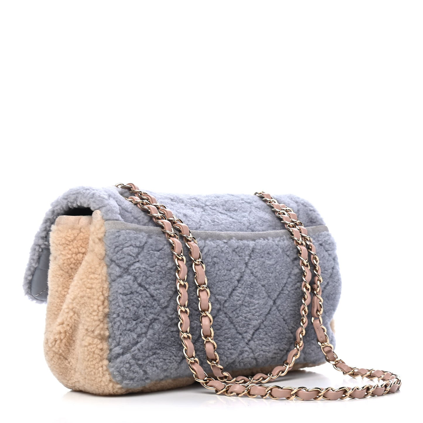 Shearling Sheepskin Single Flap Gray Pink Beige
