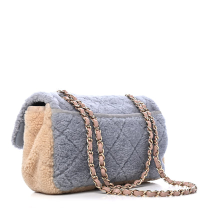 Chanel Shearling Sheepskin Single Flap Gray Pink Beige 2 of 4