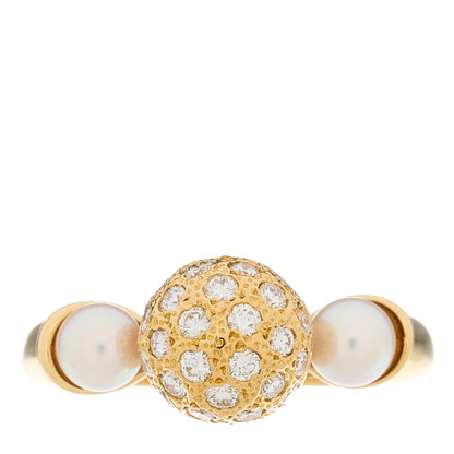 Mikimoto 18K Yellow Gold Diamond Akoya Pearl Ball Ring 51 5.75 1 of 5