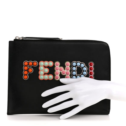 Fendi Vitello Liberty Fun Fair Studded Zip Around Pouch Black Multicolor 2 of 12