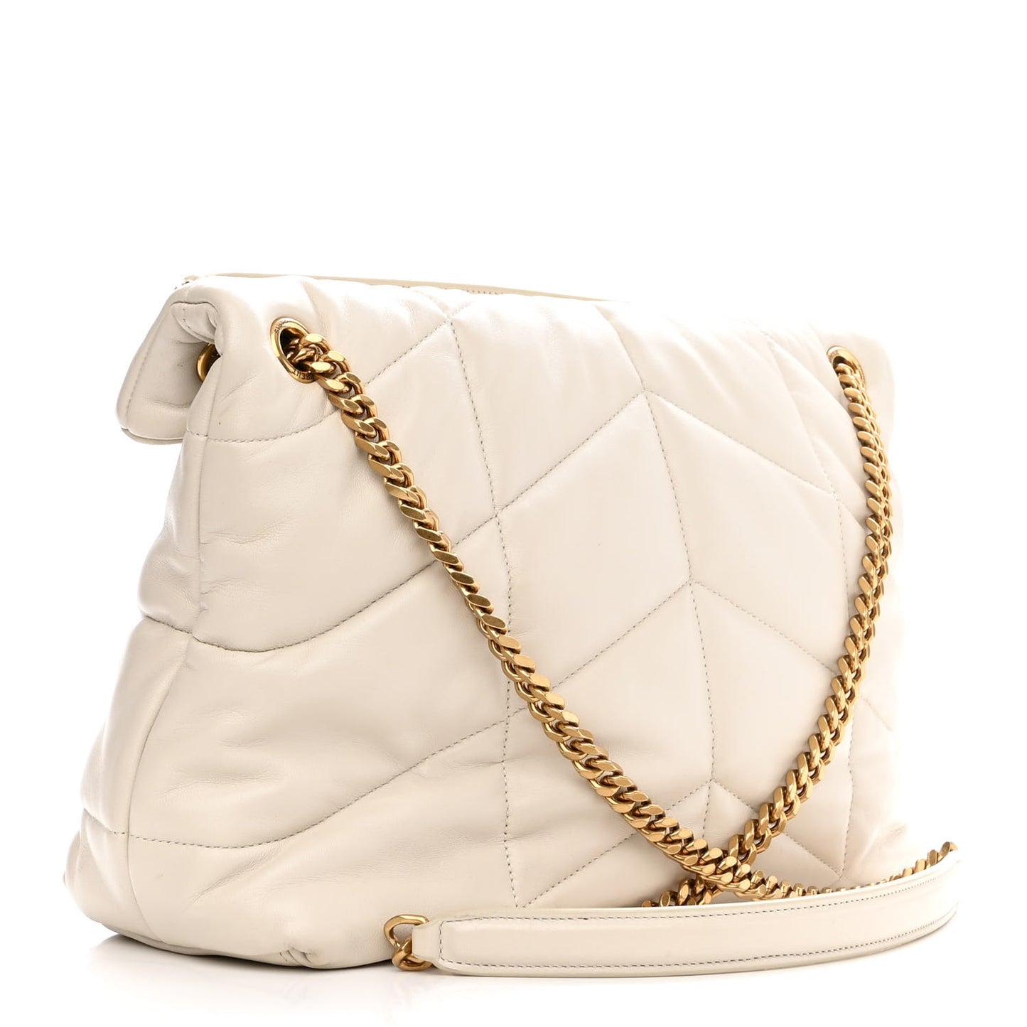 Lambskin Quilted Medium Loulou Puffer Monogram Chain Satchel Crema Soft