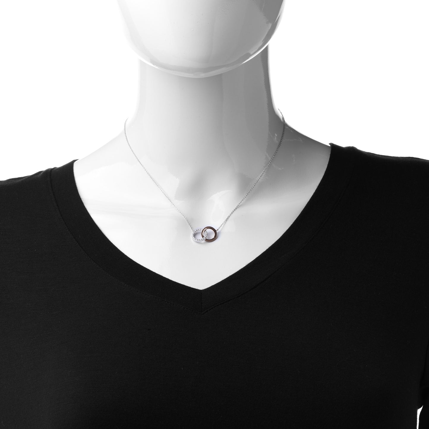 18K White Rose Gold Diamond Double Interlocking Circles Pendant Necklace