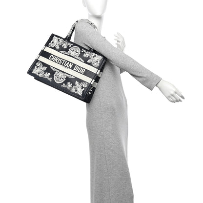 Christian Dior Calfskin Cornely-Effect Embroidery Medium Book Tote Black White 2 of 10