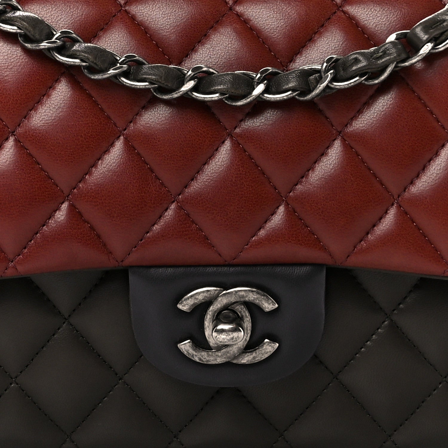 Chanel Lambskin Quilted Tri-Color Medium Double Flap Burgundy 9 of 11