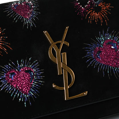 Saint Laurent Suede Embroidered Small Monogram Kate Satchel Black 14 of 16
