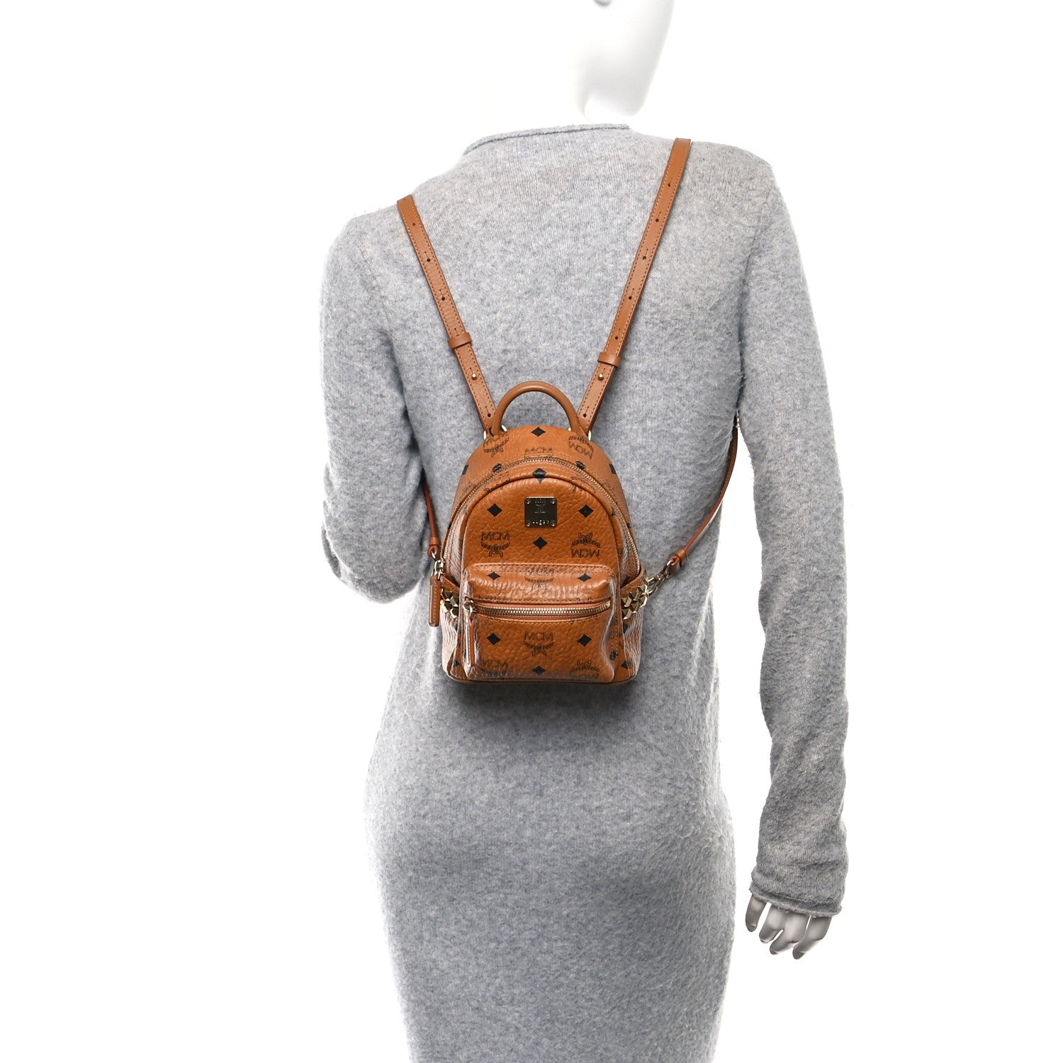 MCM Visetos Side Stud X-Mini Stark Bebe Boo Backpack Cognac 3 of 9