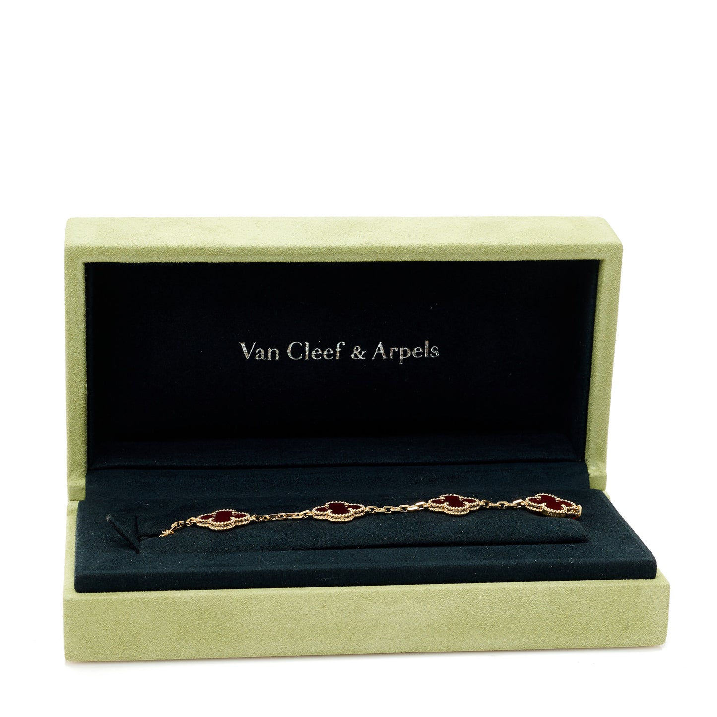 18K Yellow Gold Carnelian 5 Motifs Vintage Alhambra Bracelet