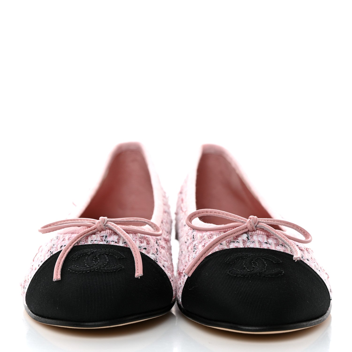 Chanel Tweed Grosgrain Cap Toe Ballerina Flats 37 Pink Black 2 of 9