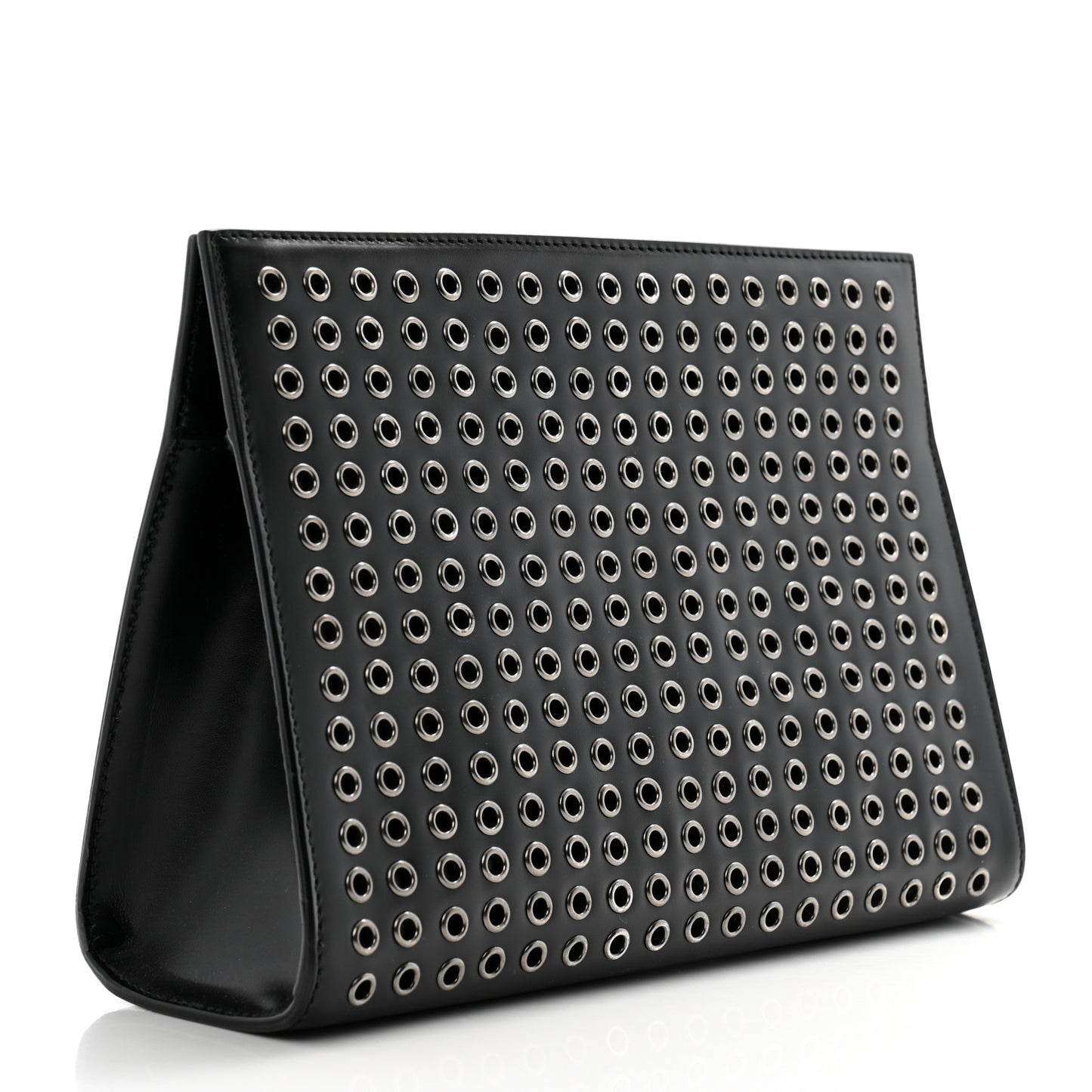 Calfskin Grommet Studded Clutch Black