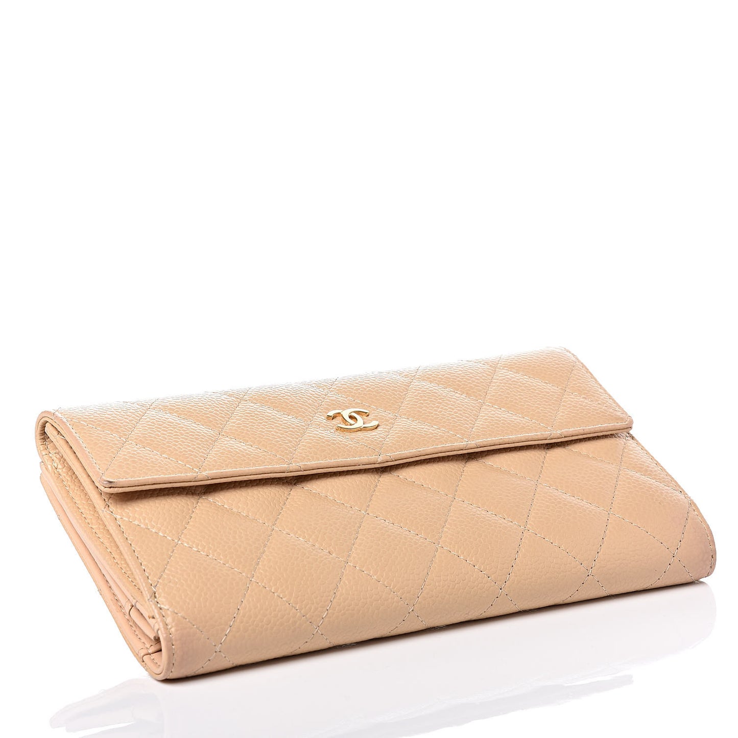 Caviar Quilted Long Flap Wallet Beige