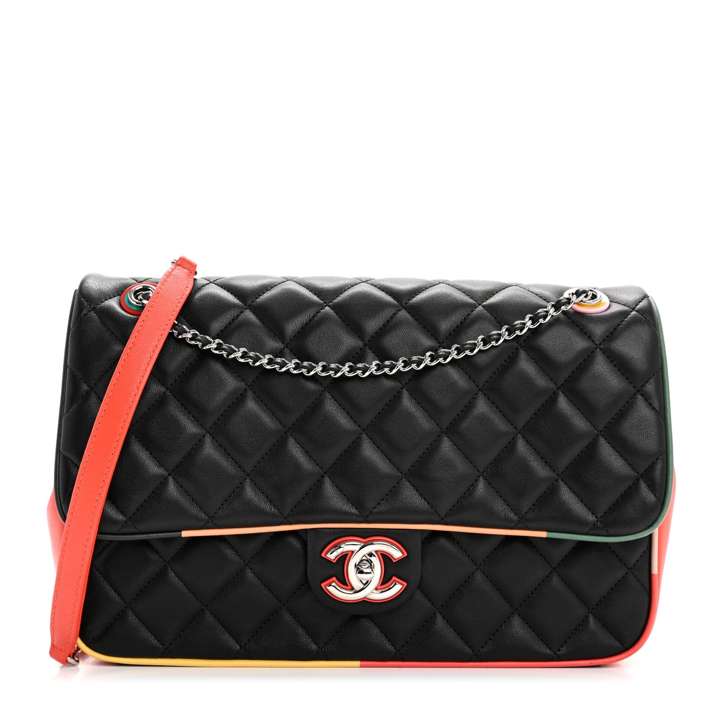 Lambskin Quilted Jumbo Cuba Color Flap Black