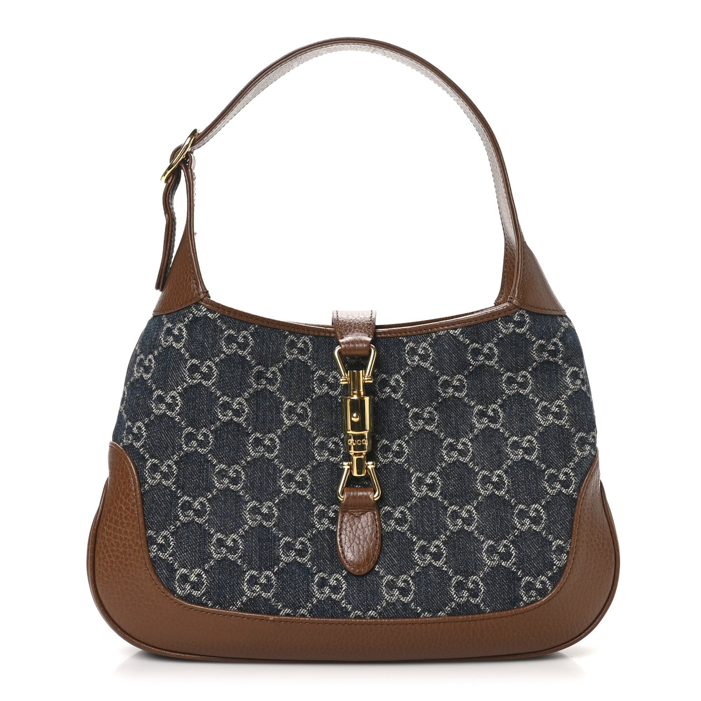 New Denim GG Monogram Calfskin Small Jackie 1961 Hobo Blue Tea Cuir