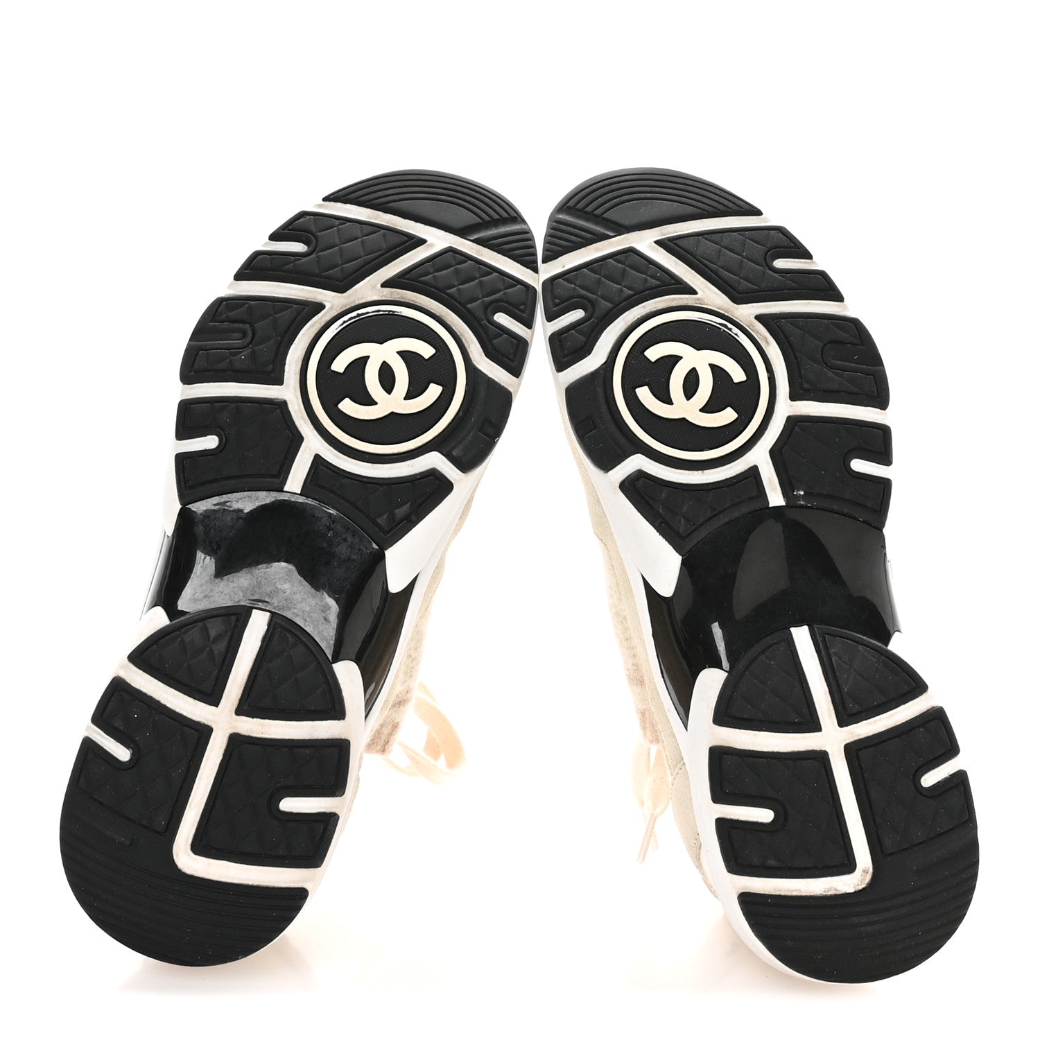 Chanel Knit Fabric Suede Calfskin Womens CC Sneakers 36 Ivory 6 of 8