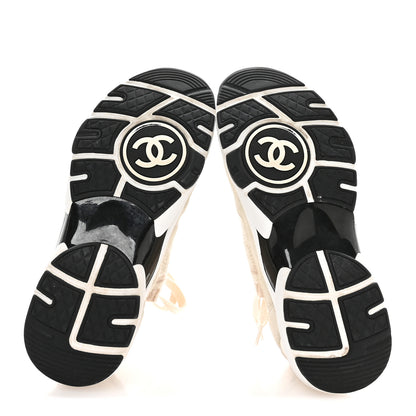 Chanel Knit Fabric Suede Calfskin Womens CC Sneakers 36 Ivory 6 of 8