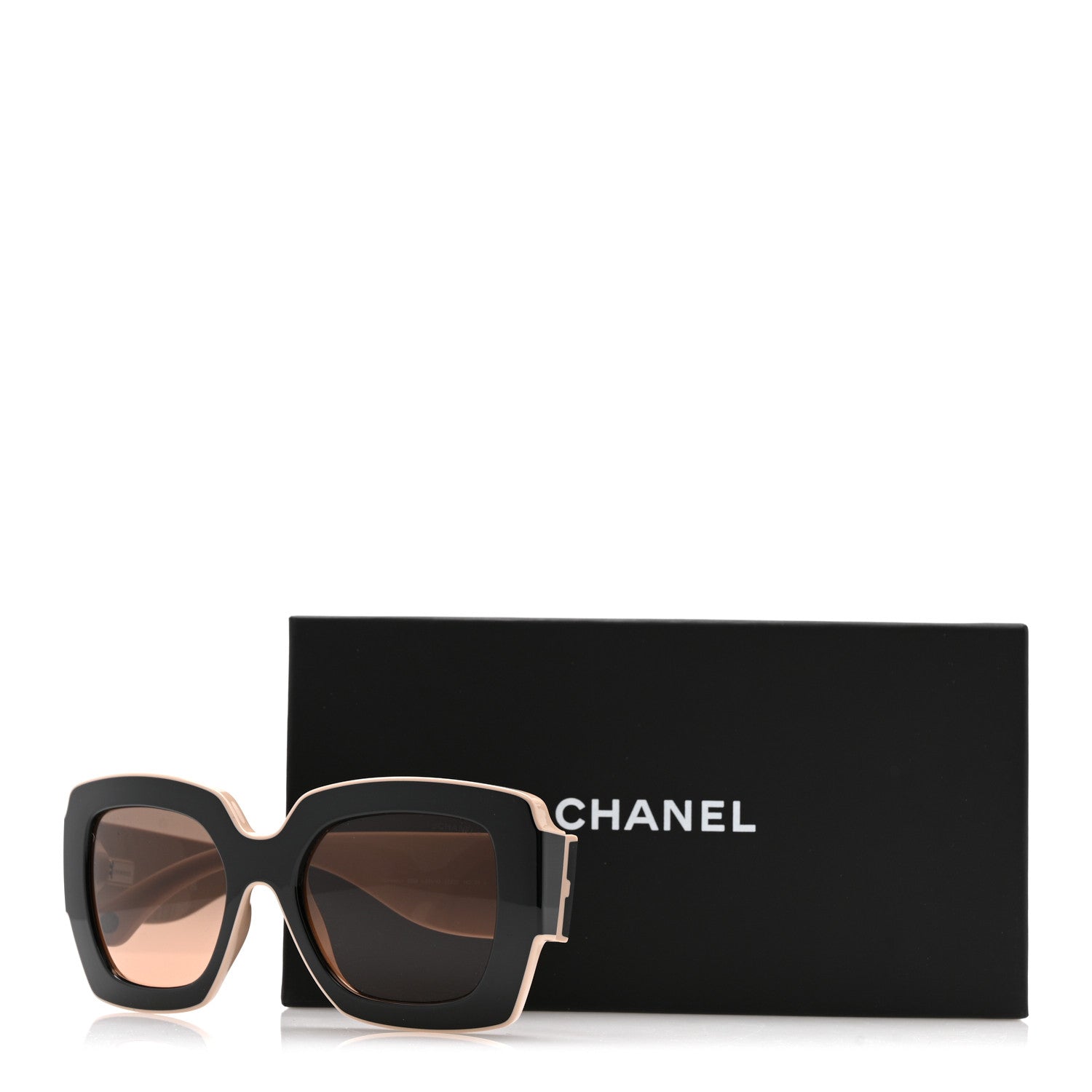 Chanel Acetate Square Sunglasses 6059 Black Beige 9 of 9
