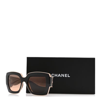 Chanel Acetate Square Sunglasses 6059 Black Beige 9 of 9