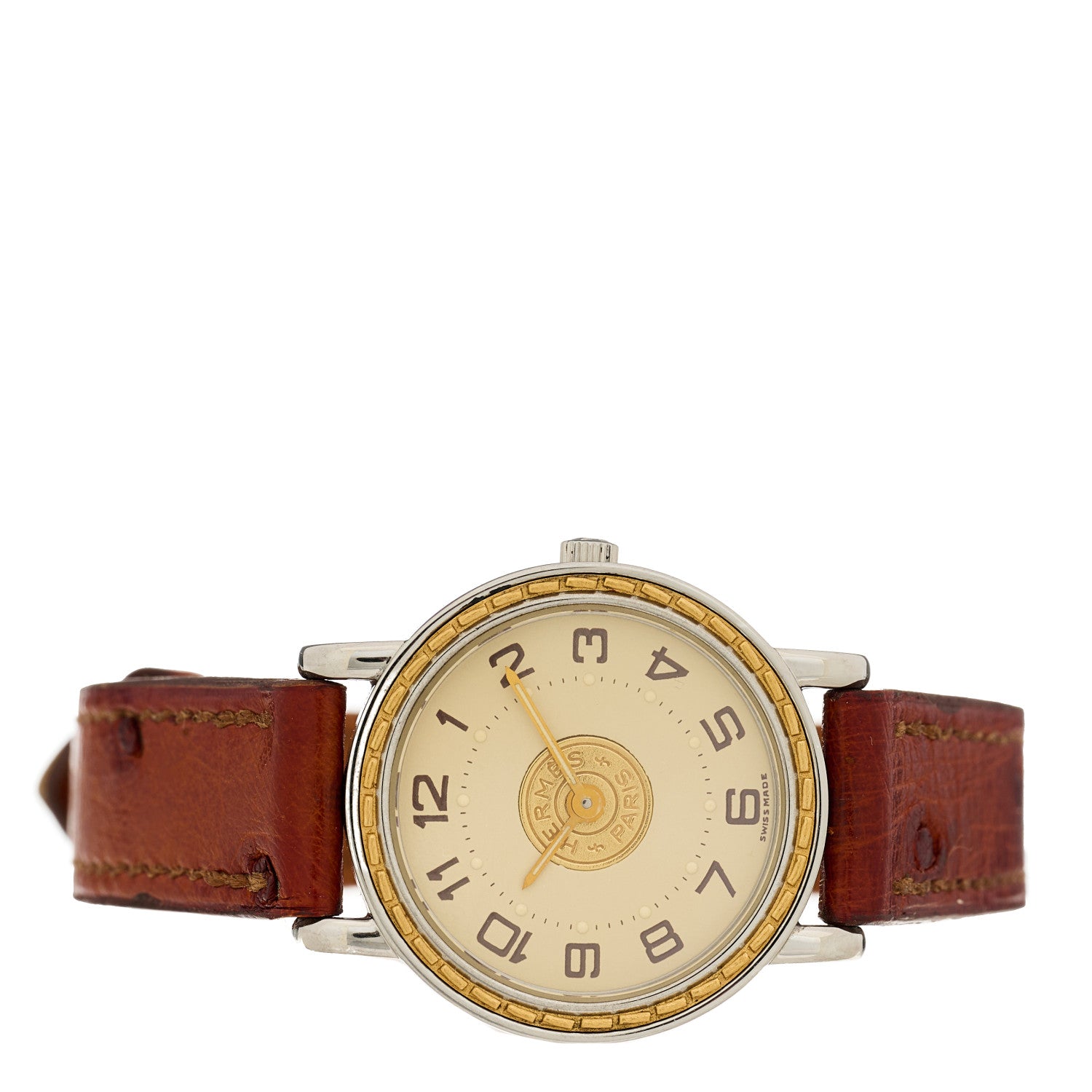 Hermes Stainless Steel Ostrich 23mm Sellier Quartz Watch Brown 2 of 4