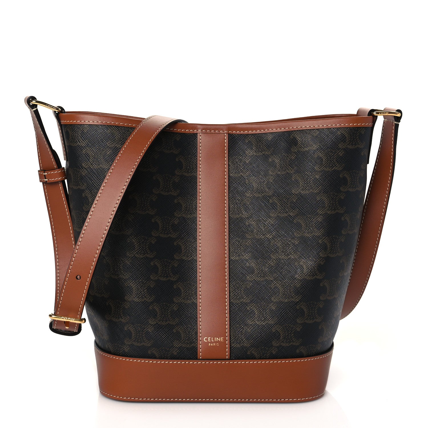 Celine Triomphe Canvas Calfskin Small Bucket Bag Tan 1 of 10