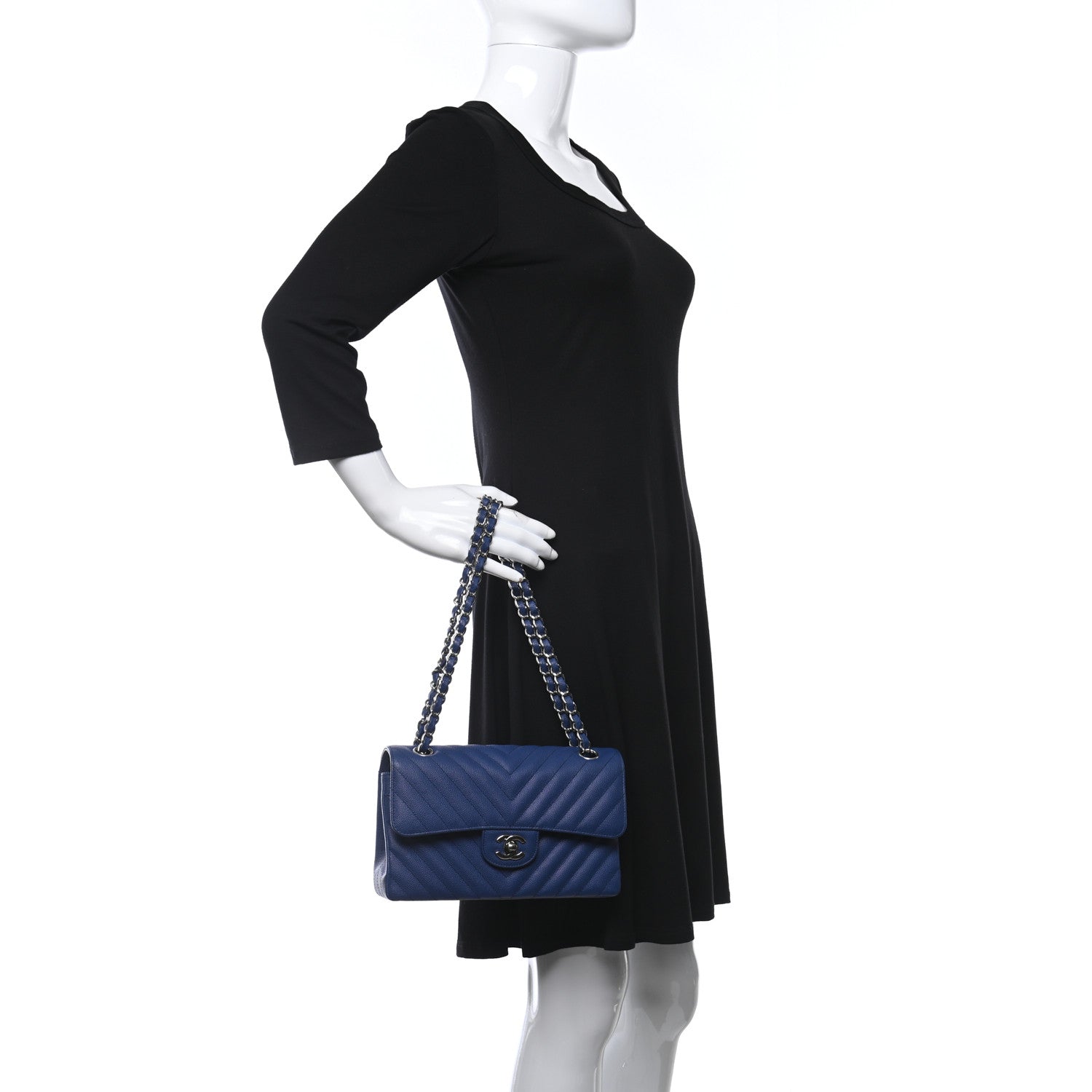 Chanel Caviar Chevron Quilted Small Double Flap Blue 2 of 10