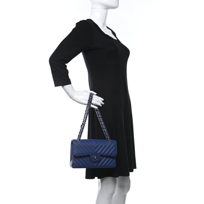 Chanel Caviar Chevron Quilted Small Double Flap Blue 2 of 10