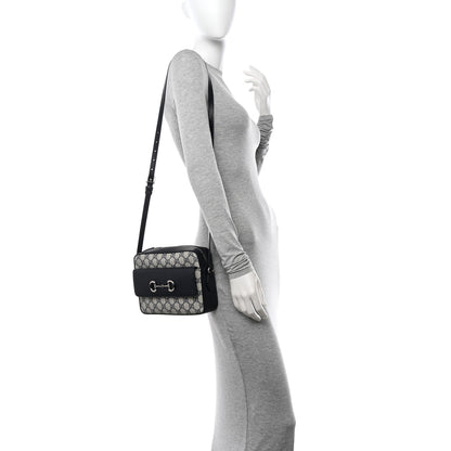 Gucci GG Supreme Monogram Textured Dollar Calfskin Small Horsebit 1955 Shoulder Bag Beige Blue 2 of 10