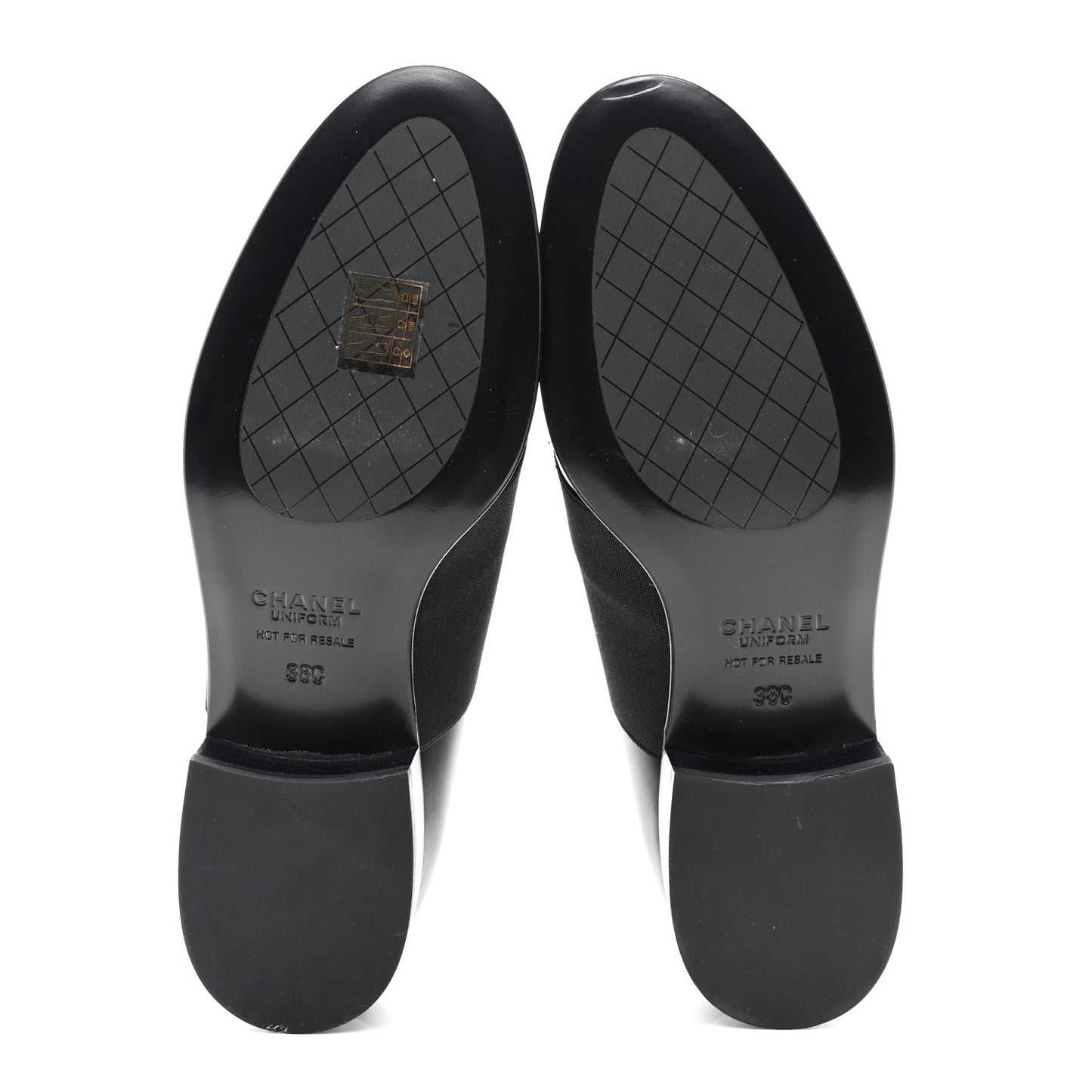 Calfskin Elastic Lace Up Cap Toe CC Loafers 38 Black