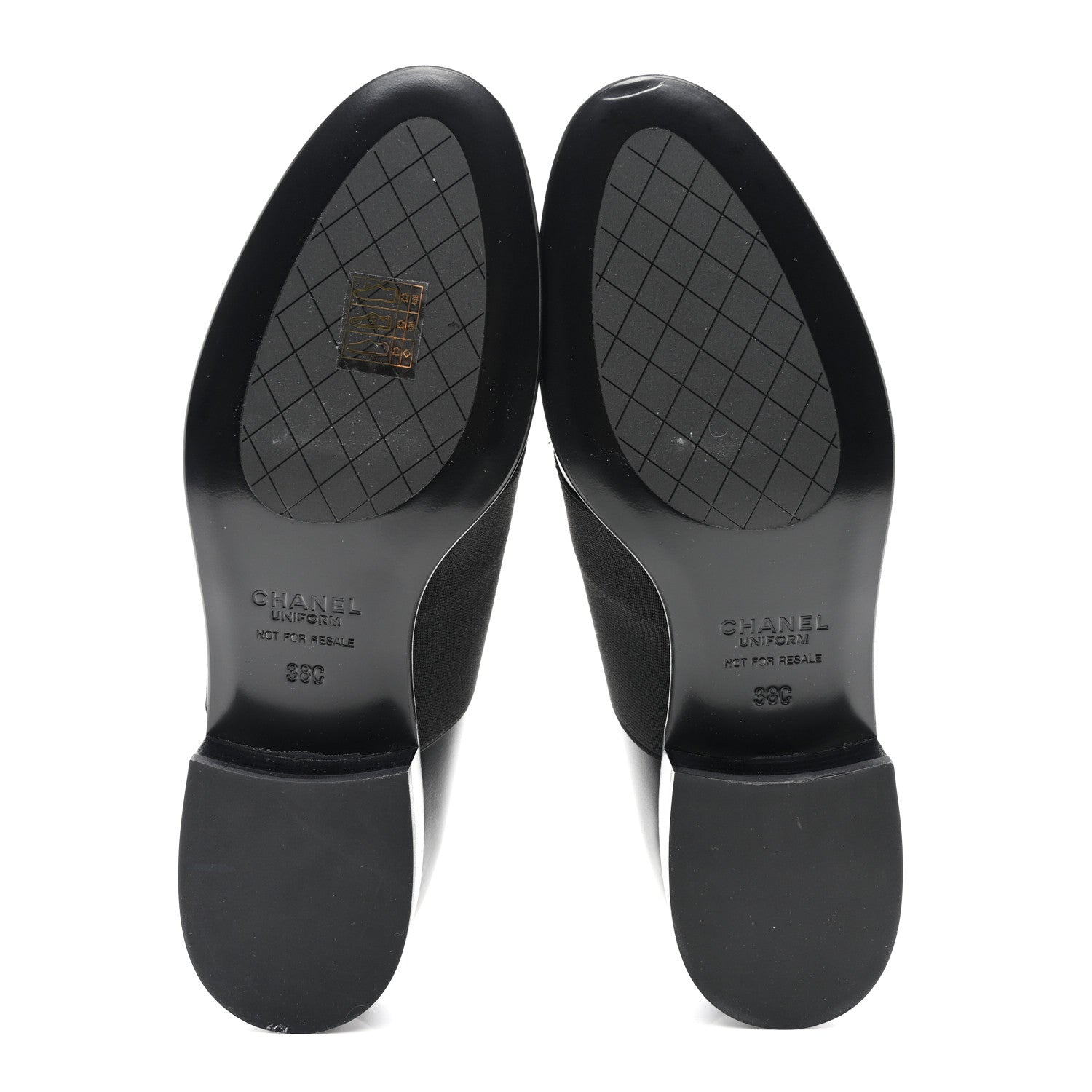 Chanel Calfskin Elastic Lace Up Cap Toe CC Loafers 38 Black 5 of 8