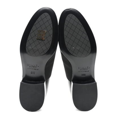 Chanel Calfskin Elastic Lace Up Cap Toe CC Loafers 38 Black 5 of 8
