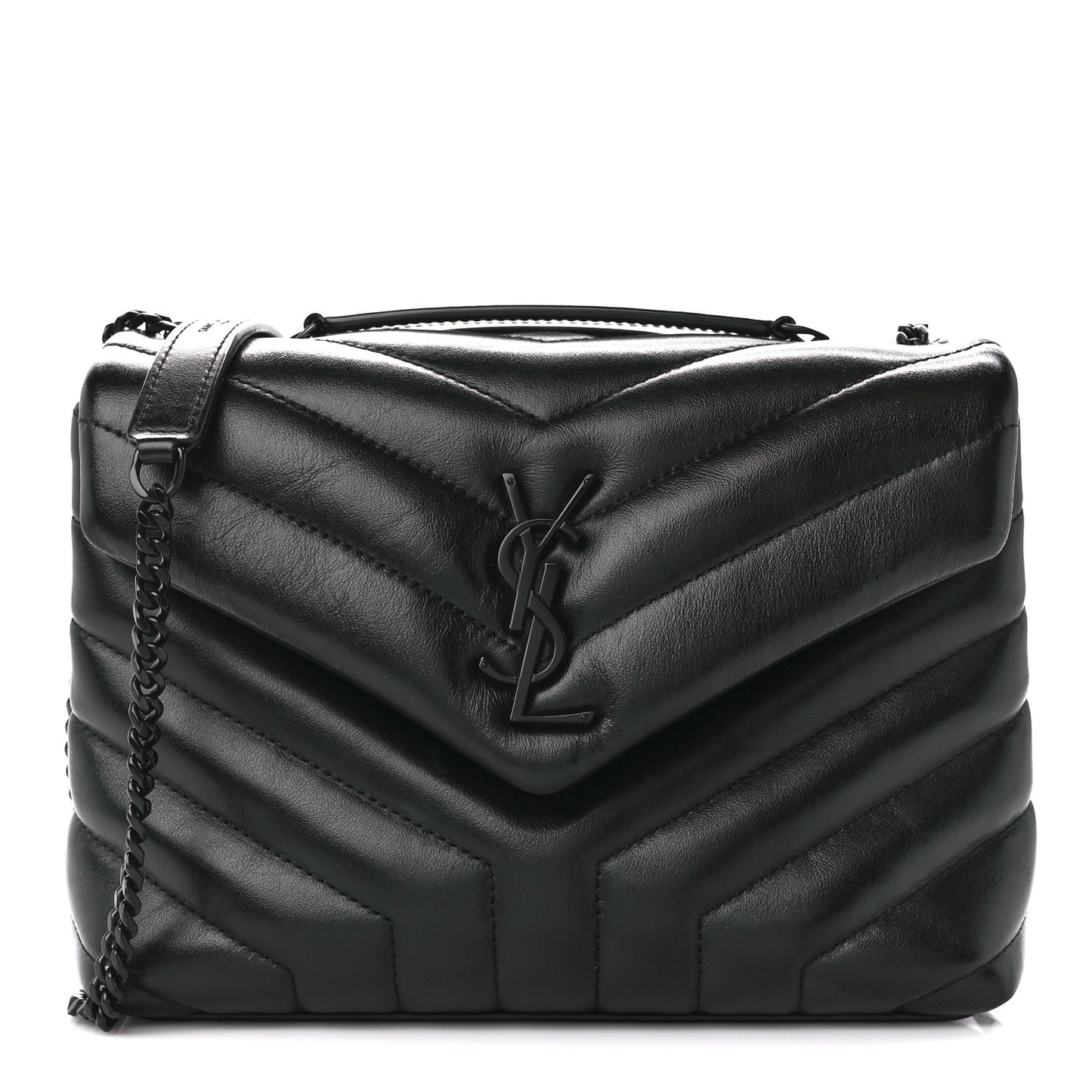 Calfskin Y Quilted Monogram Monochrome Small Loulou Chain Satchel Black