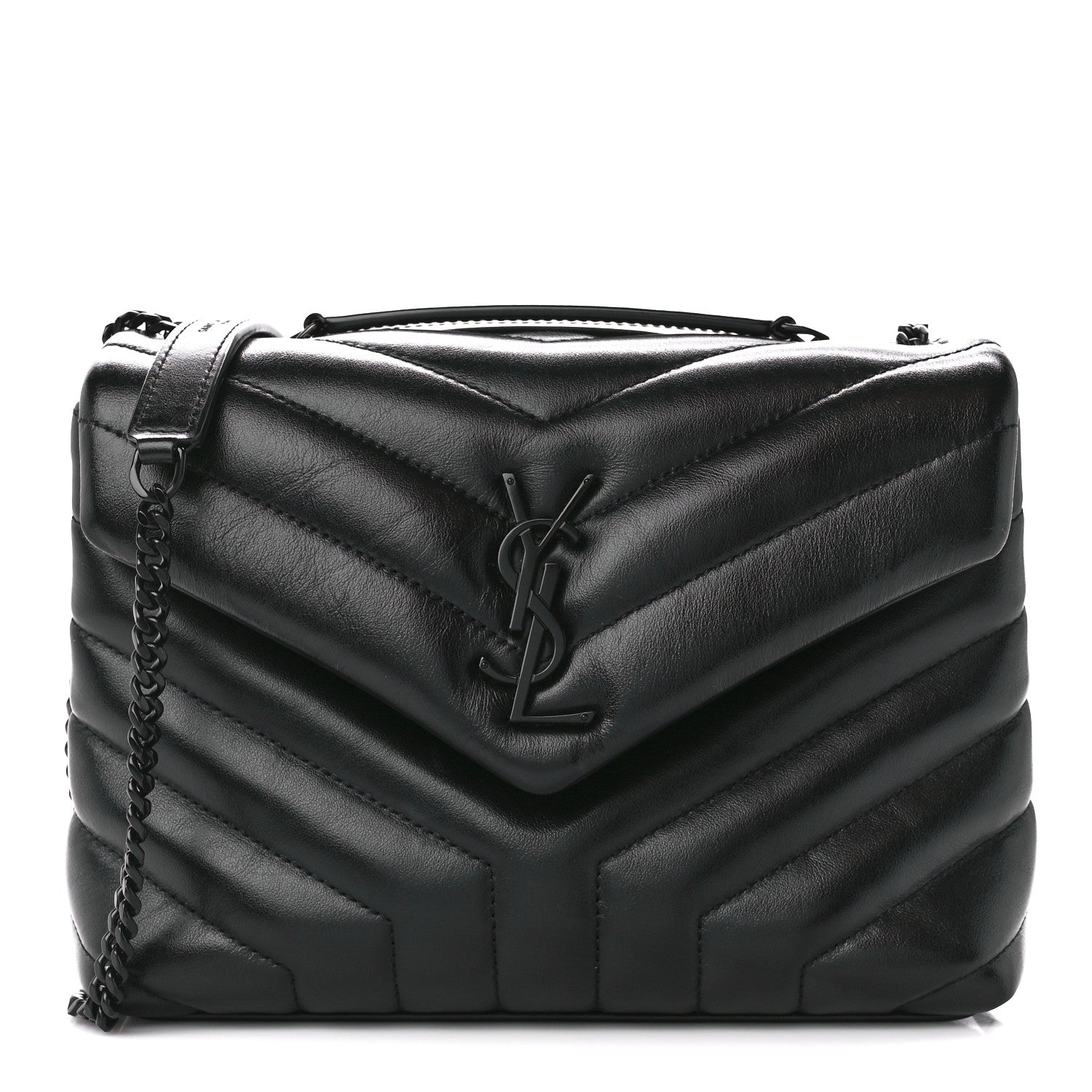 Saint Laurent Calfskin Y Quilted Monogram Monochrome Small Loulou Chain Satchel Black 1 of 12