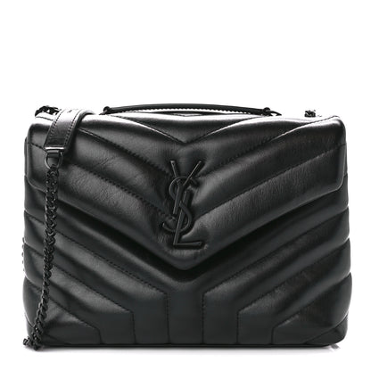 Saint Laurent Calfskin Y Quilted Monogram Monochrome Small Loulou Chain Satchel Black 1 of 12