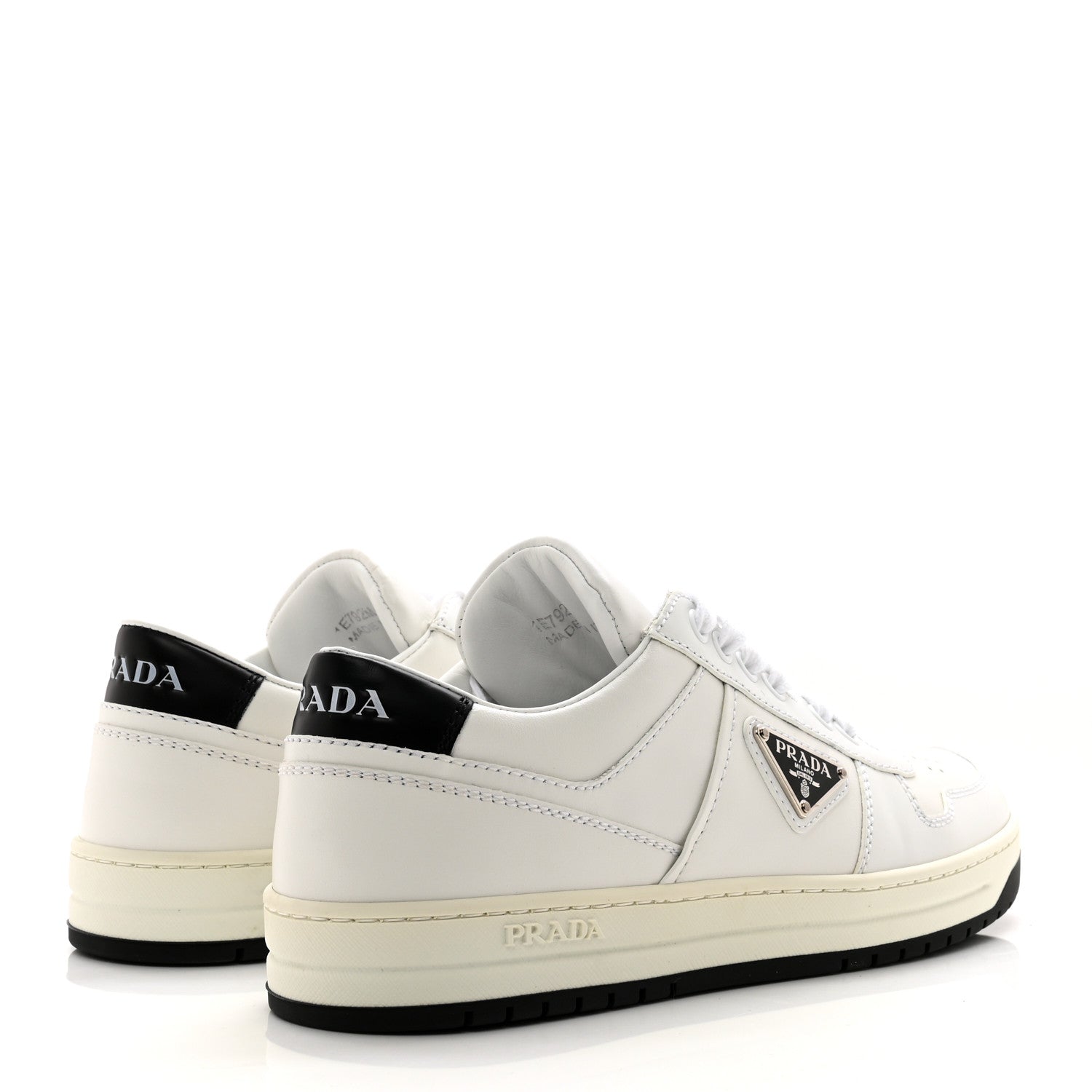 Prada Vitello Sport Spazzolato Rois Triangle Womens Downtown Low Top 30mm Sneakers 39 White Black 4 of 9