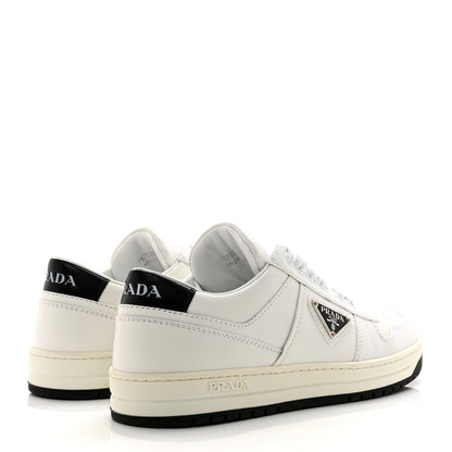 Prada Vitello Sport Spazzolato Rois Triangle Womens Downtown Low Top 30mm Sneakers 39 White Black 4 of 9