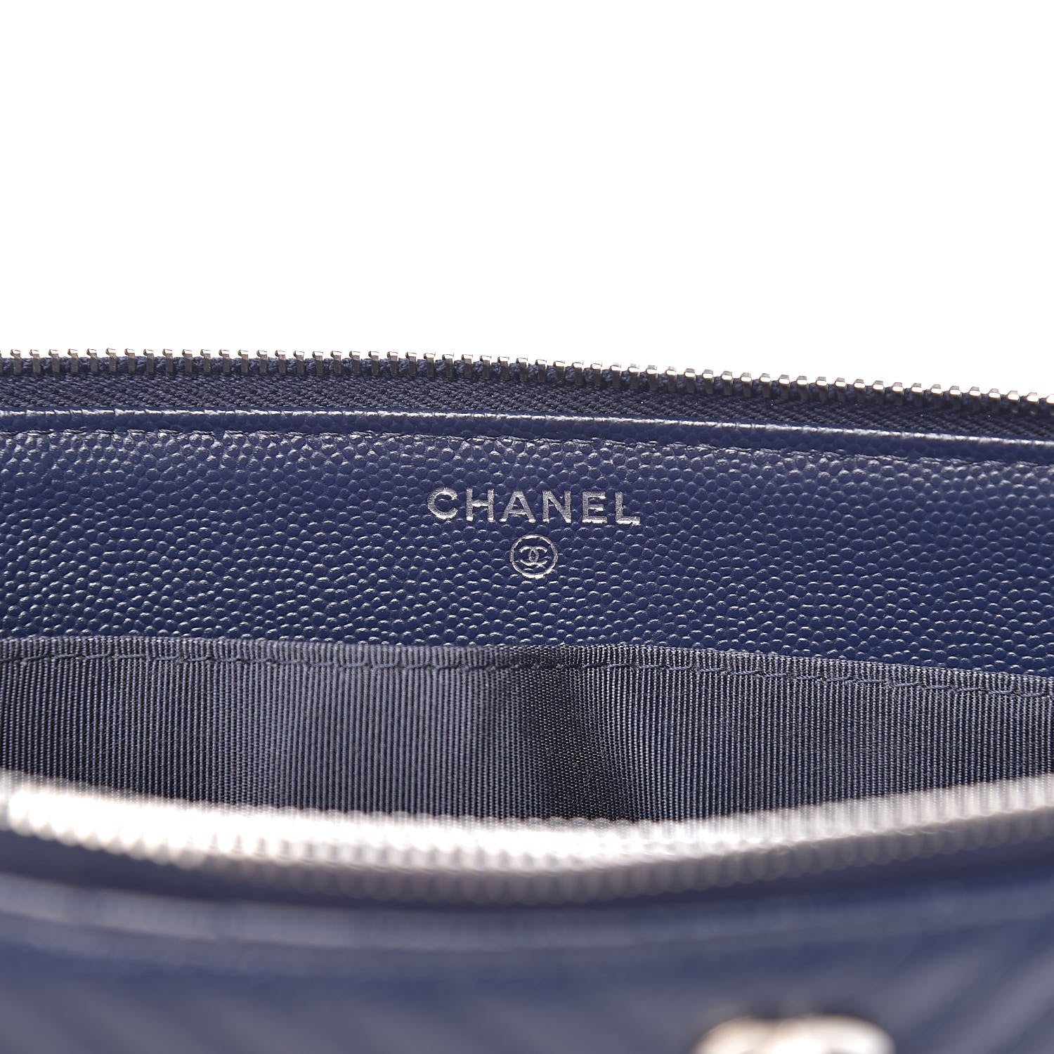 Chanel Caviar Chevron Quilted Large Zipped Clutch Navy 6 of 9