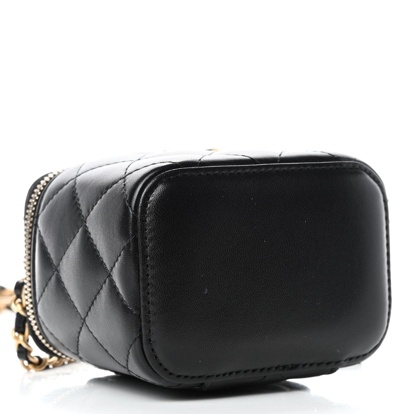 Lambskin Quilted Top Handle Mini Vanity Case With Chain Black