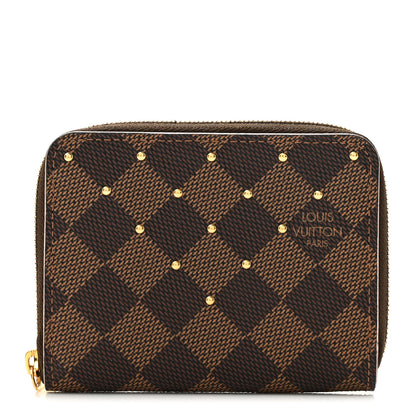Louis Vuitton Damier Ebene Studded Zippy Coin Purse Rose Ballerine 1 of 9