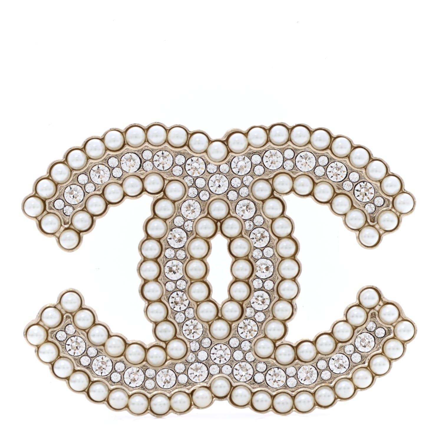 Chanel Crystal Pearl Multi Row CC Brooch Gold 1 of 4