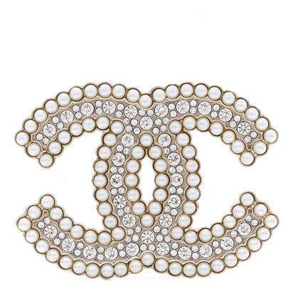 Chanel Crystal Pearl Multi Row CC Brooch Gold 1 of 4